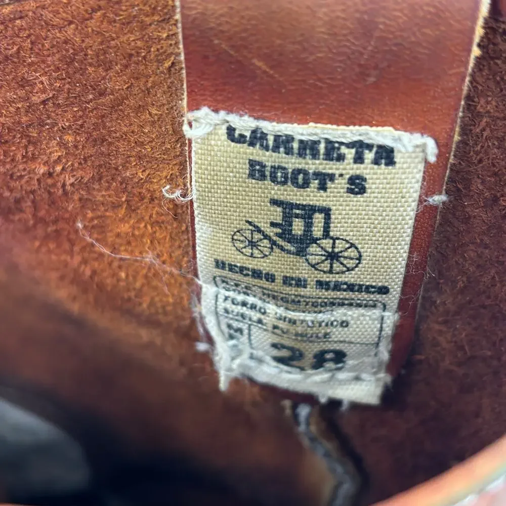 Caretta Leather Boots Brown Pull On Western Work Made in Mexico Mens Mex Size 28